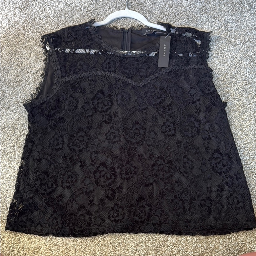 Elegant Black Lace Sleeveless Top Adiva XL
